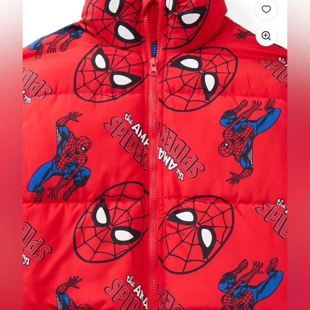 Spider-Man Little and Big Boys Graphic Zip Puffer Jacket, Lightweight, Sizes 6/7